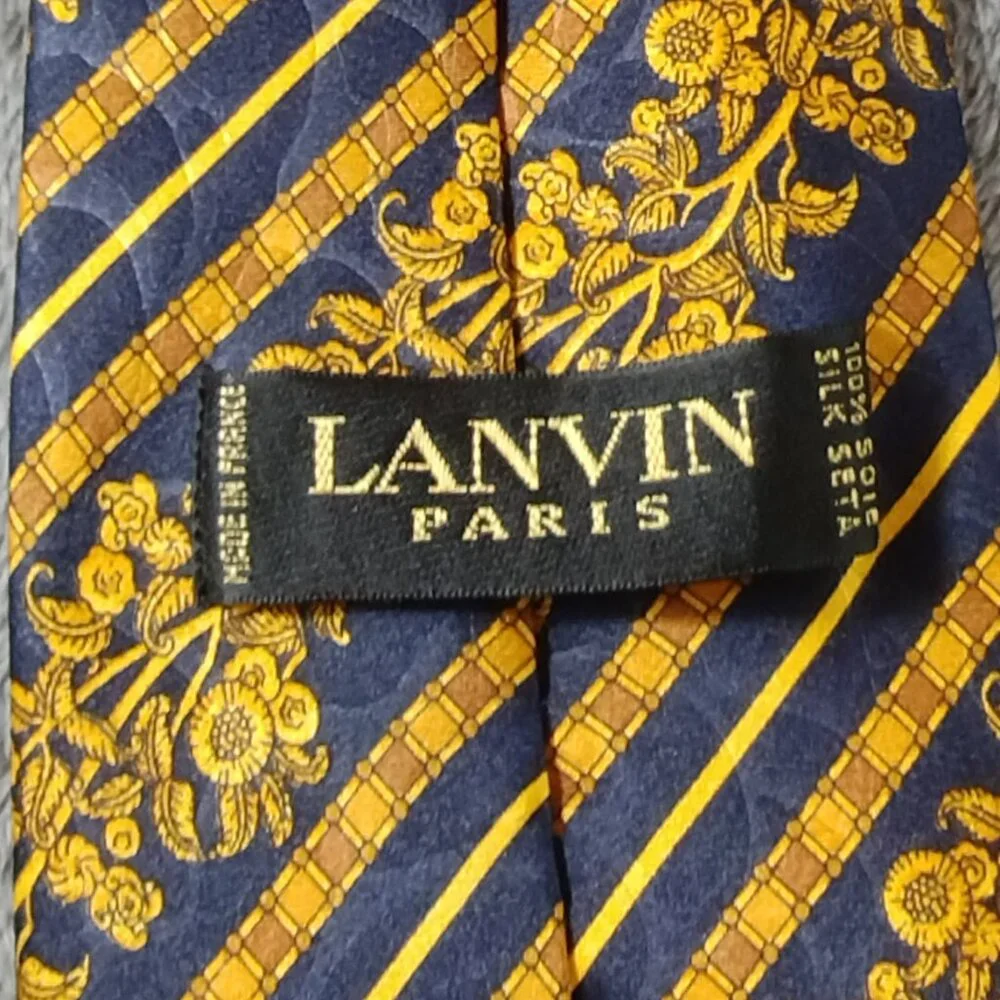 Lanvin Paris 100% Silk Tie Blue and Gold